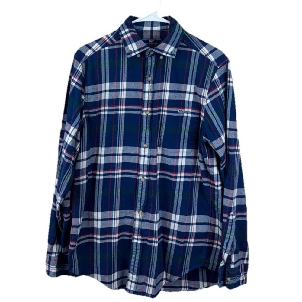 Vineyard Vines Button Down Shirt Men Small Navy Plaid Tucker Classic Fit EUC
